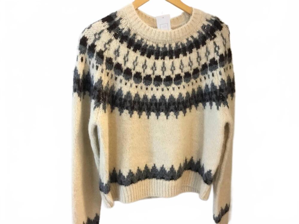 NEW SAGE THE LABEL women's montana sky fair isle sweater in cream multi